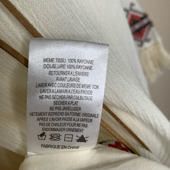 Miss Me Tunic Top Crepe Tassel Tie Strings Embroidered Peasant BOHO Macrame Sz S - Picture 8 of 16